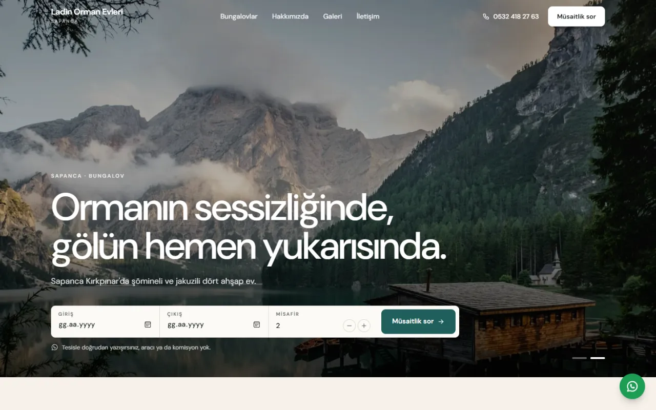 Doğa temasıyla hazırlanmış örnek bungalov sitesi